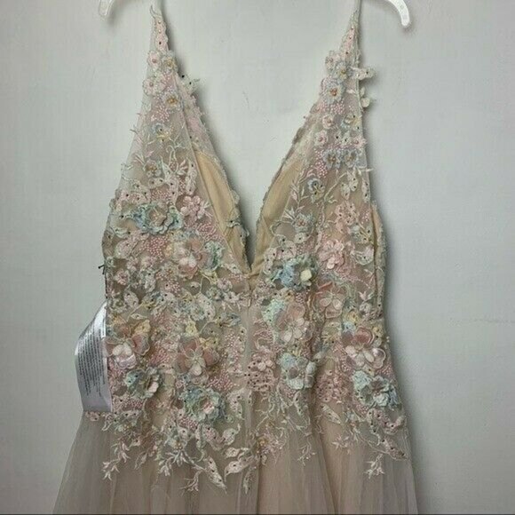 MAC DUGGAL Embellished Floral Sleeveless Deep V-Neck A-Line Gown Pastel Size 12 - Picture 12 of 14